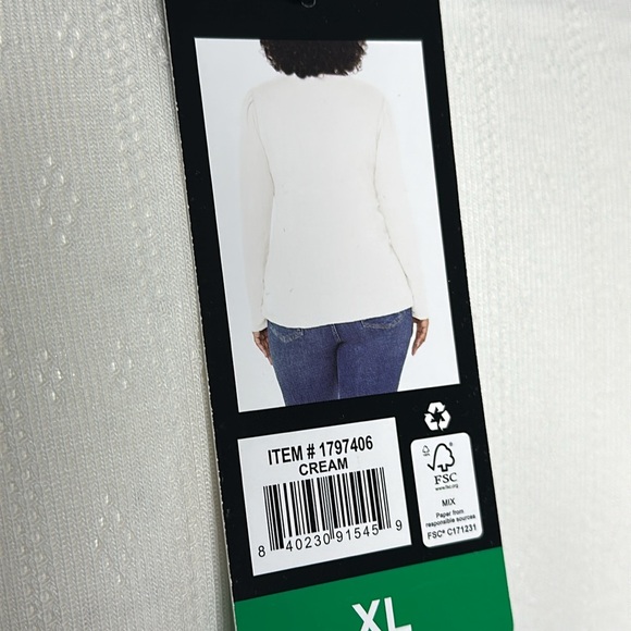 WELL WORN Ladies' Long Sleeve Crewneck Top, Cream Large Diamond poked NWT - Picture 2 of 9